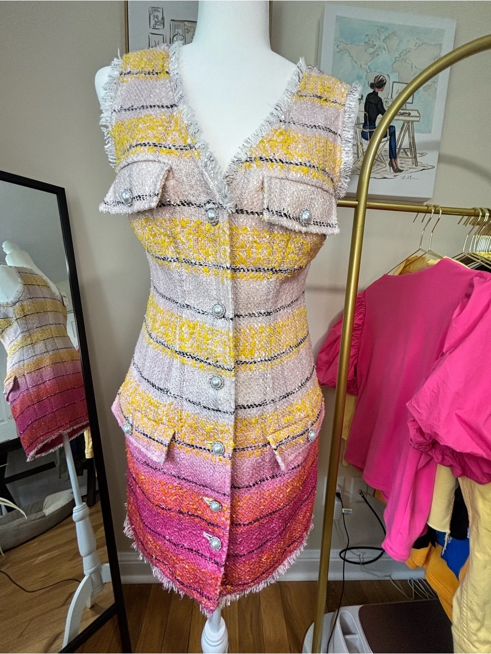 Anthropologie Mauve Mulit Color Tweed Mini Dress Size 4 Petite NWT